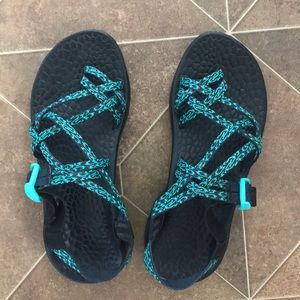 Green and Blue Chacos